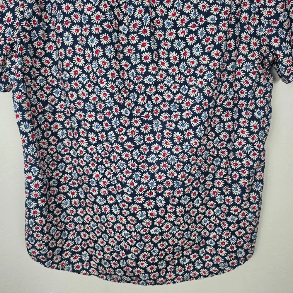 J. Crew Button Down Shirt Poplin Short Sleeve Organic Cotton Floral Navy Size L